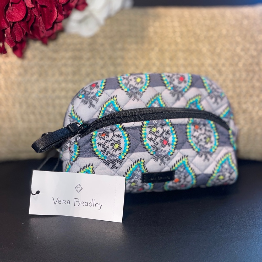 Vera Bradley Gray and Blue Quilted Mini Cosmetic Bag